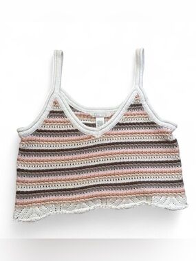 Full Tilt Crochet Mitered Striped Cropped Cami Tank Top Size L